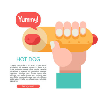 Hot dog. Tasty sausage in a bun. Vector illustration in flat style.