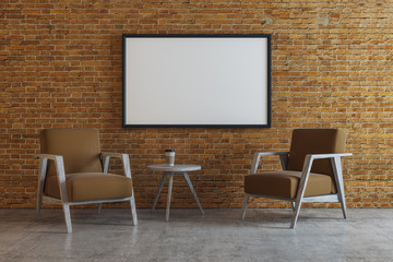 Loft brick interior with empty banner