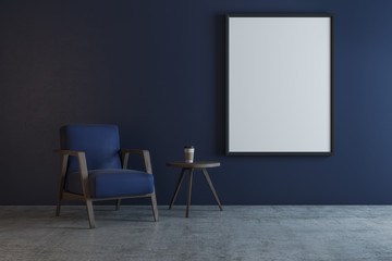 Blue interior with empty poster