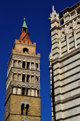 Fototapeta premium Pistoia beautiful landmarks. Medieval bell tower and gothic Saint John Baptistry in the historic city center