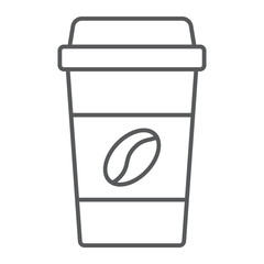 Disposable coffee cup thin line icon, coffee and cafe, paper cup sign vector graphics, a linear pattern on a white background, eps 10.