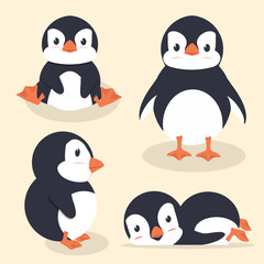 Obraz premium Ładny mały pingwin wektor zestaw