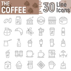 Fototapeta na wymiar Coffee thin line icon set, coffee shop symbols collection, vector sketches, logo illustrations, sweets signs linear pictograms package isolated on white background, eps 10.