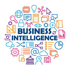 BUSINESS INTELLIGENCE symbols in circle