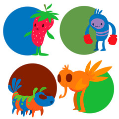 Monster character vector funny design element humour emoticon fantasy monsters unique expression crazy animals sticker illustration.