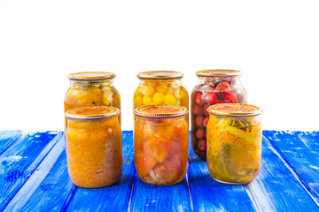 Different preserves in glass jars