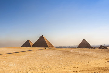 Fototapeta na wymiar Cairo, Egypt, 20 February 2008: Al Haram, Giza Governorate, Pyramids