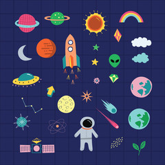 Outer space astrological graphic set. A playful, modern, and flexible print for brand who has cute and fun style. Happy, bright, and magical mood.