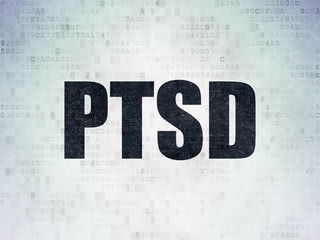 Medicine concept: Painted black word PTSD on Digital Data Paper background