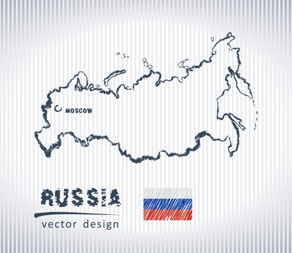 Russia vector chalk drawing map isolated on a white background