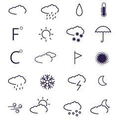 Set of weather icons. Web icons set. Mobile weather icons set. Line art. Vector illustration.