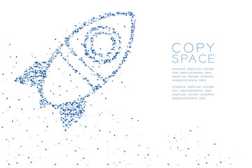 Abstract Geometric Polygon square box and Triangle pattern Cartoon Rocket spaceship shape, space exploration concept design blue color illustration on white background with copy space, vector eps 10