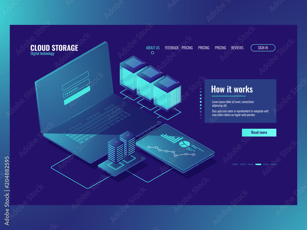Wall mural server room, operations with data, network connection, cloud storage technology big data processing,