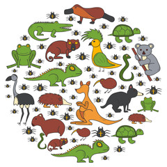 Vector hand drawn australia animals background