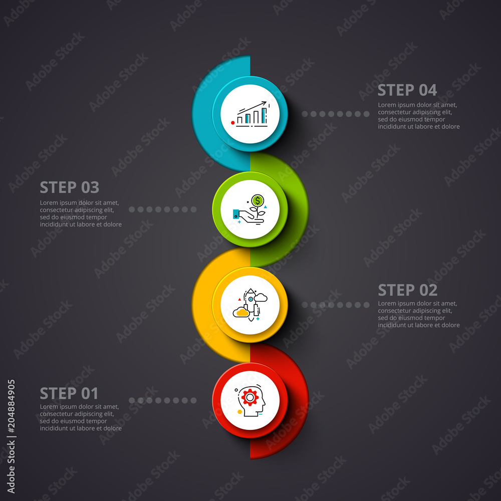 Poster vector circles infographic on a dark background. can be used for presentation, diagrams, annual repo