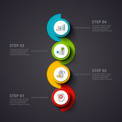 Vector circles infographic on a dark background. Can be used for presentation, diagrams, annual report, web design. Business concept with 4 options, steps or processes.