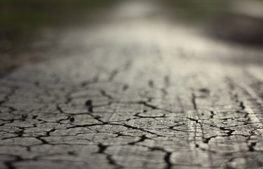dirt road covered with cracks due to drought