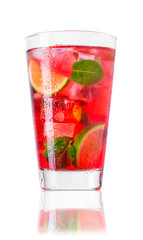 glass of cold red cocktail isolated on white