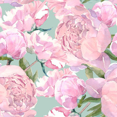 Shabby chic vintage peony seamless pattern, classic floral repeat background for web and print. Watercolor hand drawing. Romantic design for natural cosmetics, perfume, women products. Can be used as - 204885561