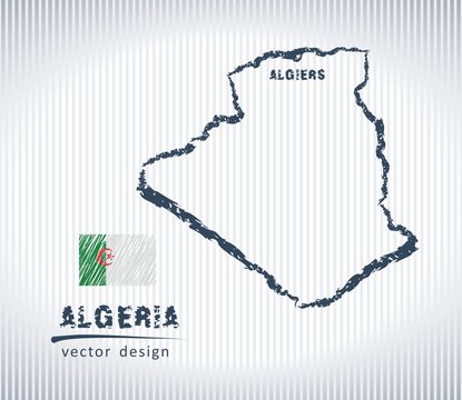Algeria vector chalk drawing map isolated on a white background