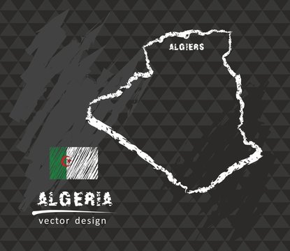 Map of Algeria, Chalk sketch vector illustration