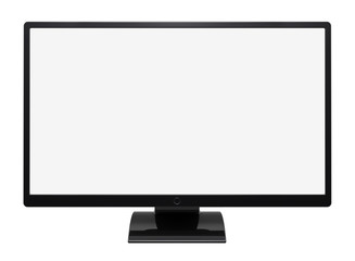 Display computer monitor flat screen wide blank empty desktop LCD TV presentation monitor black. 3d illustration, isolated