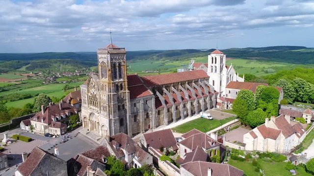 Aerial view of Vezelay, UNESCO world heritage site, Burgundy, France, HD (1920X1080)