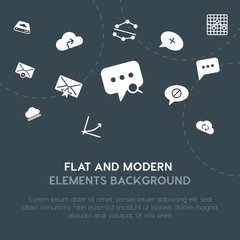 cloud and networking, charts, chat and messenger, email fill vector icons and elements background concept on dark background.Multipurpose use on websites, presentations, brochures and more.