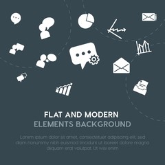 cloud and networking, charts, chat and messenger, email fill vector icons and elements background concept on dark background.Multipurpose use on websites, presentations, brochures and more.