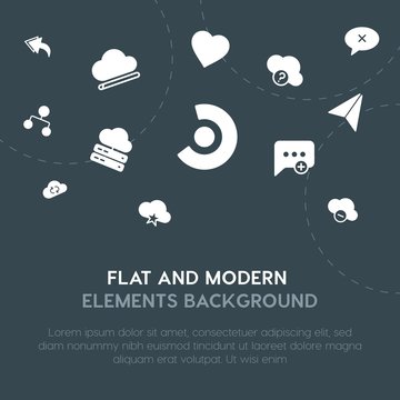 cloud and networking, charts, chat and messenger, email fill vector icons and elements background concept on dark background.Multipurpose use on websites, presentations, brochures and more.