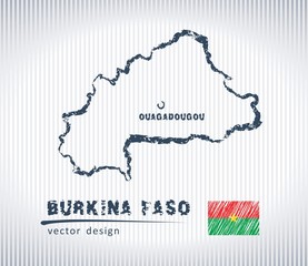 Burkina Faso vector chalk drawing map isolated on a white background