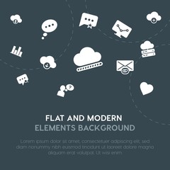 cloud and networking, charts, chat and messenger, email fill vector icons and elements background concept on dark background.Multipurpose use on websites, presentations, brochures and more.