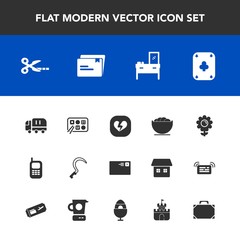 Modern, simple vector icon set with blossom, broken, home, old, file, truck, transport, send, internet, chinese, mail, play, dish, heart, nature, gardening, floral, restaurant, cargo, poker, cut icons