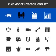 Modern, simple vector icon set with toy, hammer, hat, transportation, chef, speed, rattle, child, restaurant, street, film, television, music, baby, banner, water, time, mascara, sign, business icons