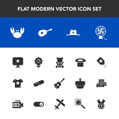 Modern, simple vector icon set with air, cute, flower, medicine, sheriff, clothes, texas, sea, fluffy, bear, pill, winner, white, kid, fresh, fan, airplane, star, west, health, musical, clothing icons