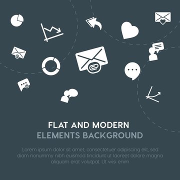 cloud and networking, charts, chat and messenger, email fill vector icons and elements background concept on dark background.Multipurpose use on websites, presentations, brochures and more.