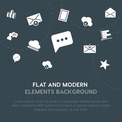 cloud and networking, charts, chat and messenger, email fill vector icons and elements background concept on dark background.Multipurpose use on websites, presentations, brochures and more.
