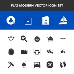 Modern, simple vector icon set with road, map, restaurant, baby, female, jacket, parachute, food, toy, cute, clothes, favorite, kid, childhood, send, communication, boat, table, internet, letter icons