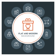 hotel, travel, valentine Infographic Circle outline Icons Set. Contains such Icons as  business,  website,  elements,  background,  pattern,  banner,  slider and more. Fully Editable. Pixel Perfect