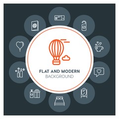 hotel, travel, valentine Infographic Circle outline Icons Set. Contains such Icons as  business,  website,  elements,  background,  pattern,  banner,  slider and more. Fully Editable. Pixel Perfect