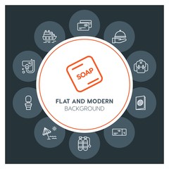 hotel, travel, valentine Infographic Circle outline Icons Set. Contains such Icons as  business,  website,  elements,  background,  pattern,  banner,  slider and more. Fully Editable. Pixel Perfect