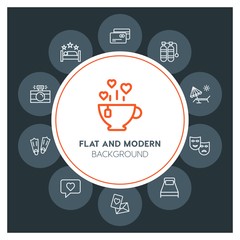 hotel, travel, valentine Infographic Circle outline Icons Set. Contains such Icons as  business,  website,  elements,  background,  pattern,  banner,  slider and more. Fully Editable. Pixel Perfect