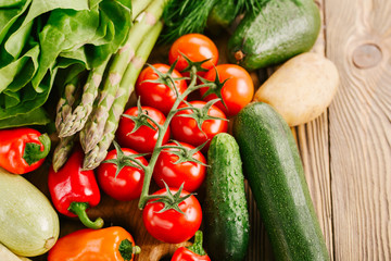 Closeup of different fresh tasty vegetables