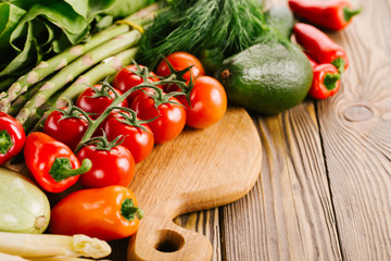 Closeup of different fresh tasty vegetables