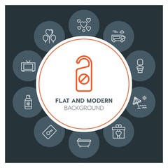 hotel, travel, valentine Infographic Circle outline Icons Set. Contains such Icons as  business,  website,  elements,  background,  pattern,  banner,  slider and more. Fully Editable. Pixel Perfect