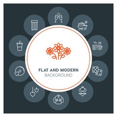 hotel, travel, valentine Infographic Circle outline Icons Set. Contains such Icons as  business,  website,  elements,  background,  pattern,  banner,  slider and more. Fully Editable. Pixel Perfect