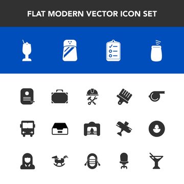Modern, simple vector icon set with leather, drink, drawing, identity, checklist, christmas, bar, object, bus, document, fireplace, builder, percussion, check, brush, pepper, glass, sport, mark icons
