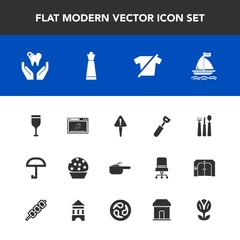 Modern, simple vector icon set with clothing, weather, game, music, mark, chess, spring, danger, dentist, glass, white, online, pot, dinner, fashion, shirt, cooking, wine, spoon, king, kitchen icons