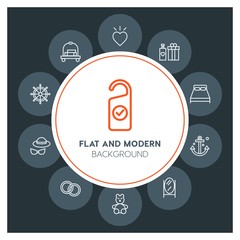 hotel, travel, valentine Infographic Circle outline Icons Set. Contains such Icons as  business,  website,  elements,  background,  pattern,  banner,  slider and more. Fully Editable. Pixel Perfect