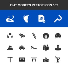 Modern, simple vector icon set with ufo, pencil, clown, station, monster, toy, desk, scary, car, sickle, mountain, file, bicycle, baby, harvesting, lava, holiday, play, harvest, space, bike, pen icons